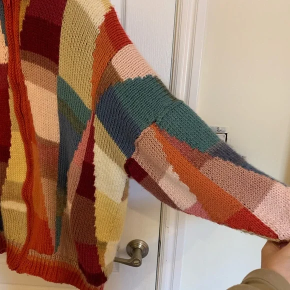 Hand knit patchwork sweater - Picture 3 of 4